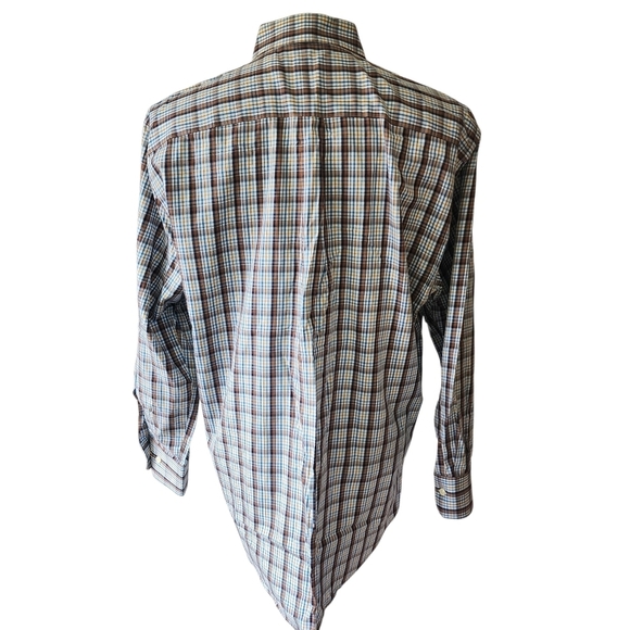 Peter Millar Men’s Button Down Shirt Tan & Blue Plaid - Large - Picture 5 of 9
